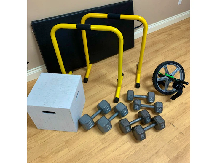 Lebert equalizer - mat - 20/25/35 pound weights - step up box - power wheel