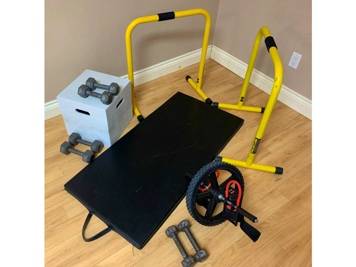 Lebert equalizer bars-mat - 5/8/10 pound weights - power wheel - step up box