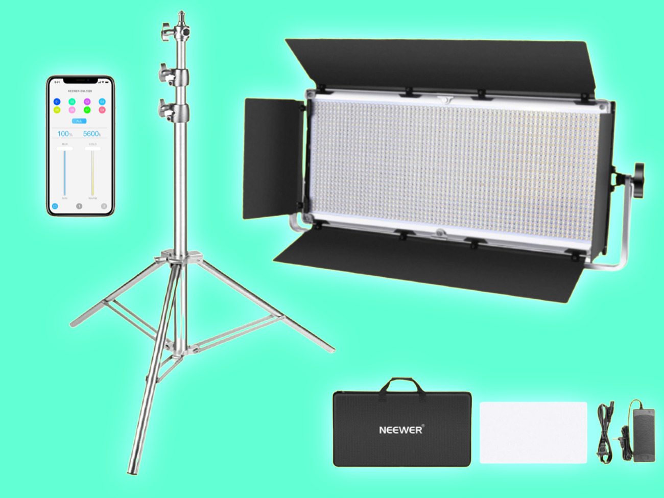Large led panel dimmable 1904 neewer video light with stand
