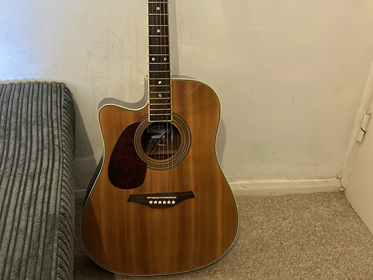 Left-handed acoustic electric guitar