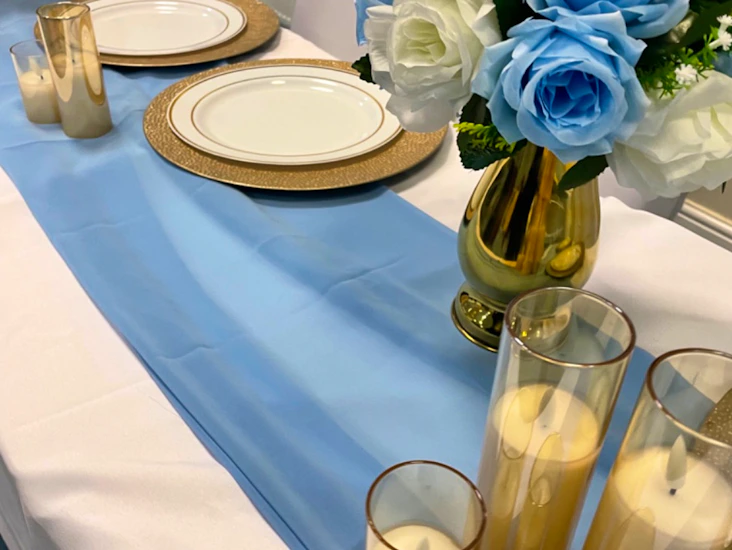 Light blue x3 and light pink table runner