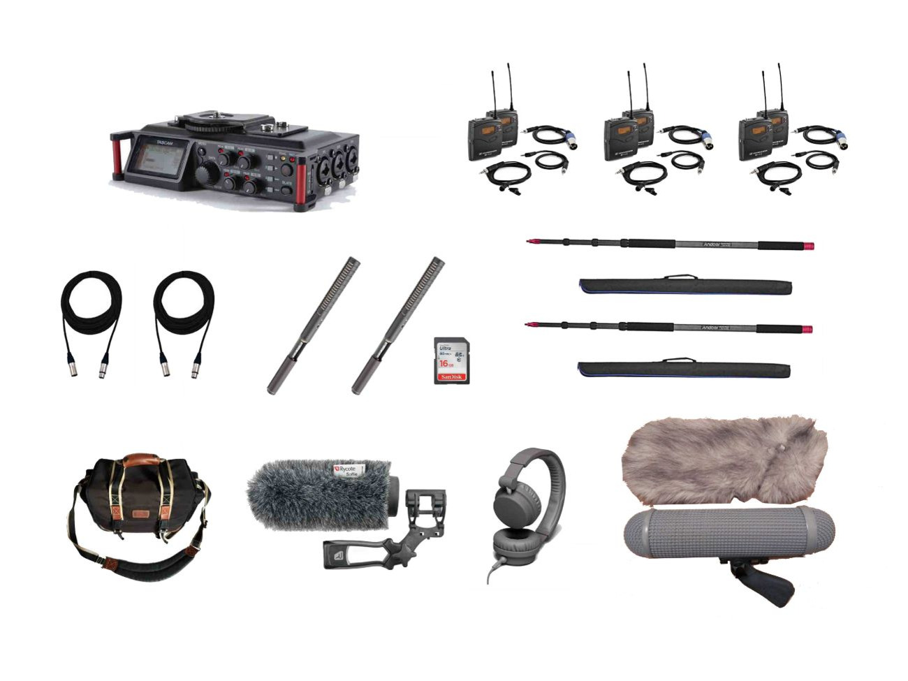 Location sound recording full kit 2 x boom sets