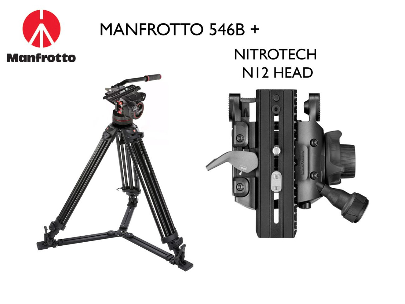 Manfrotto 546b  tripod + nitrotech n12 video head 