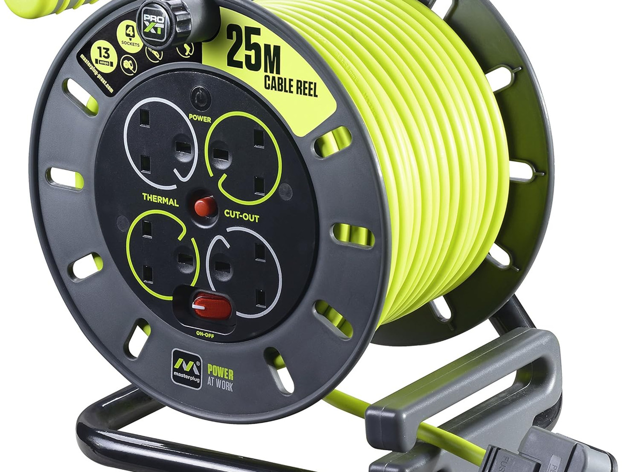 Masterplug four socket with winding handle, thermal cut out