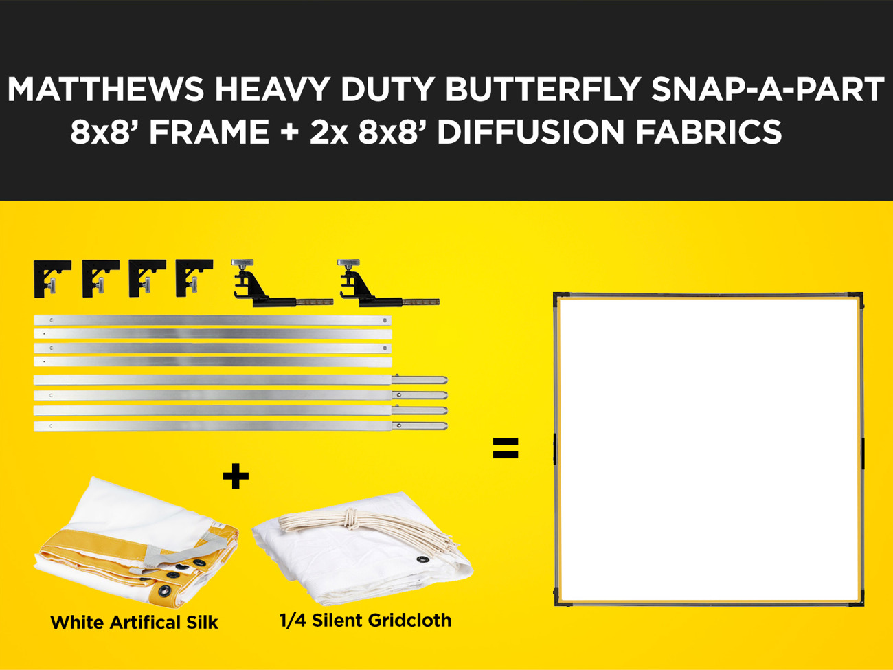 Matthews 8x8' snap-a-part heavy duty butterfly/overhead frame + 2x diffusion