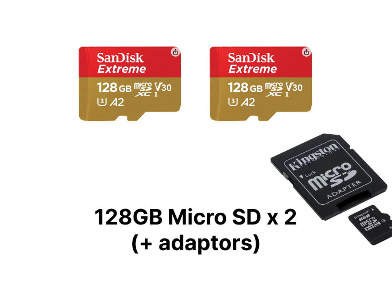 Micro sd card 128gb x2 (sd adaptors included)