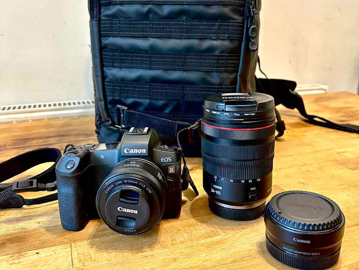 Mirrorless camera photography set.
