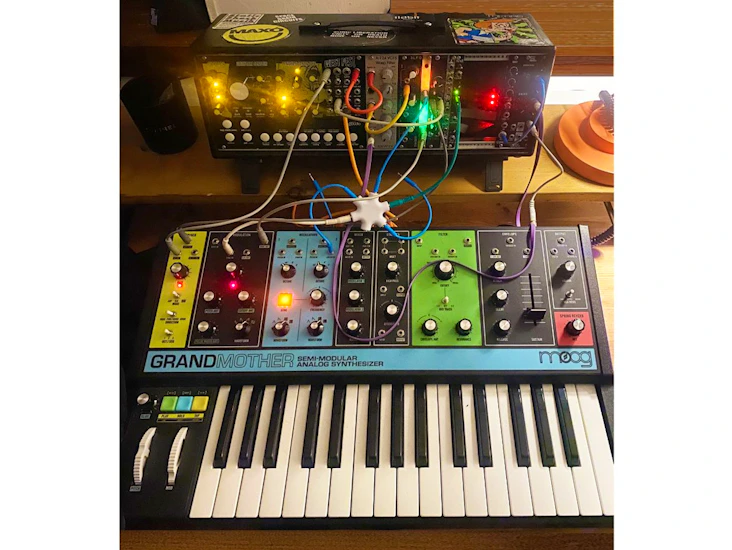 Moog grandmother analogue synthesiser + modular synth setup