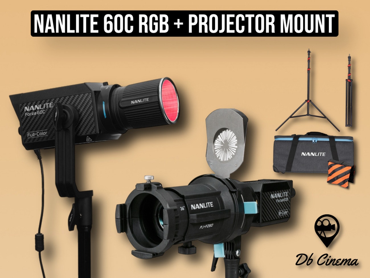 Nanlite 60c RGB Light + Projection Mount + Gobo LED smallrig GVM Spotlight lightweight aputure 60c 60d