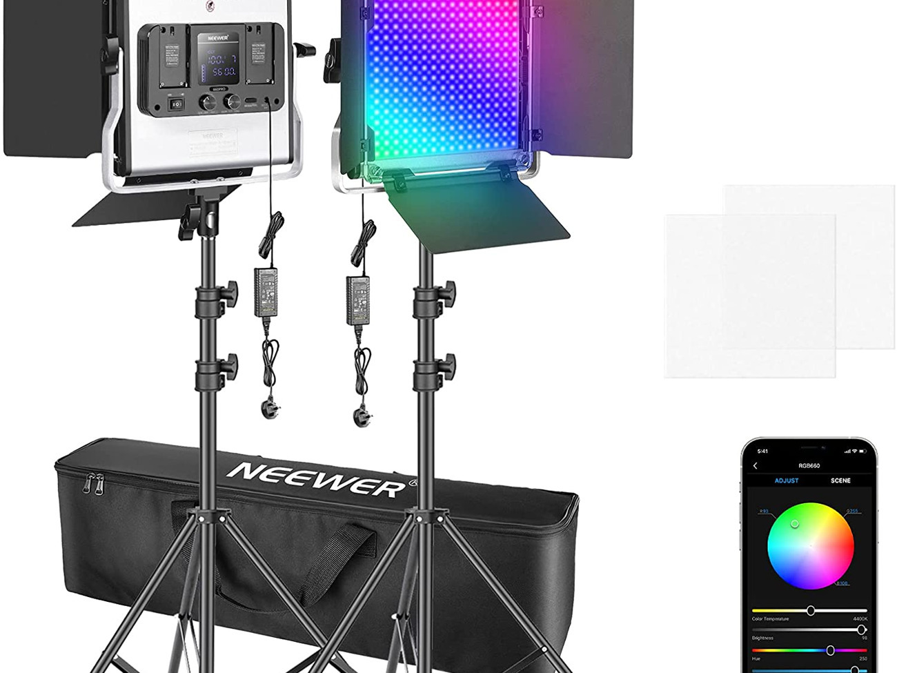 Neewer 2 660 rgb led light - lighting kit with stands