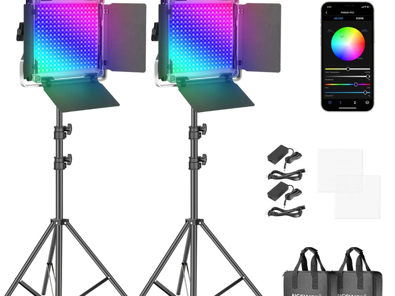Neewer 2 pack rgb660 pro led video light kit