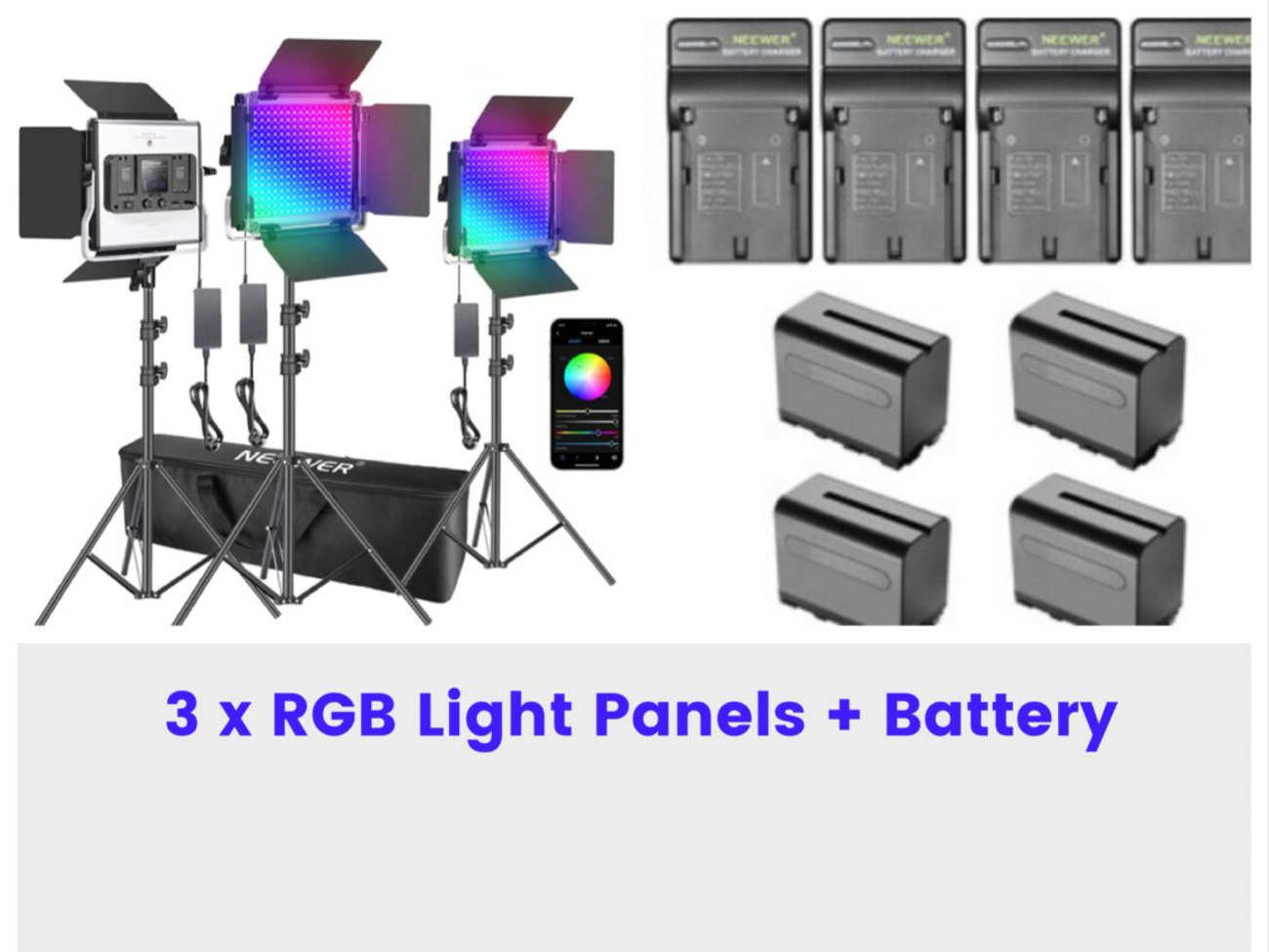 3 x panel light rgb led lights kit video camera photo studio podcast photography bi colour 