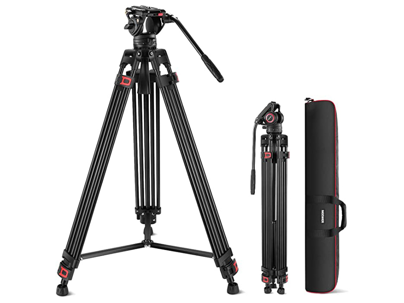 Neewer 74" pro video tripod with fluid head, qr plate