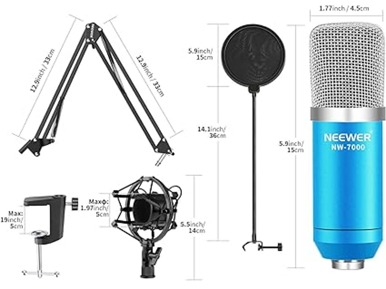Neewer usb microphone for windows/mac with scissor arm mount