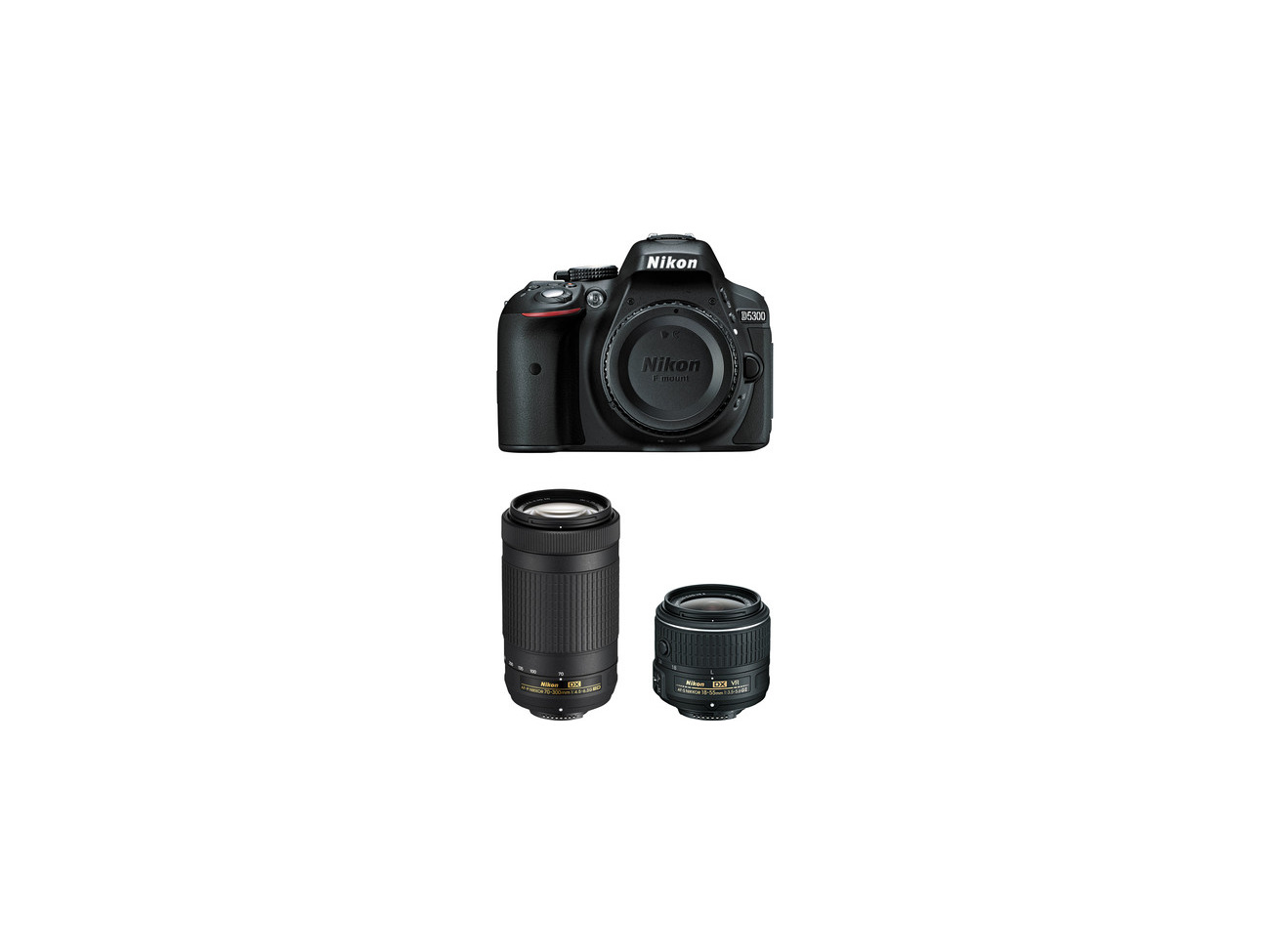 Nikon d5300 dslr camera with 18-55mm + 55-300mm + 35mm prime lenses 
