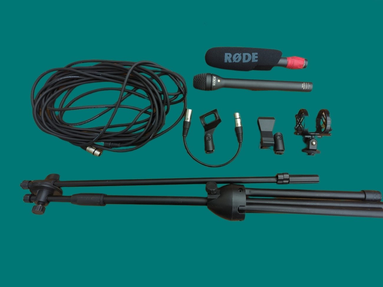 Ntg-1 rode xlr mic, presenter mic with long xlr cable and stand