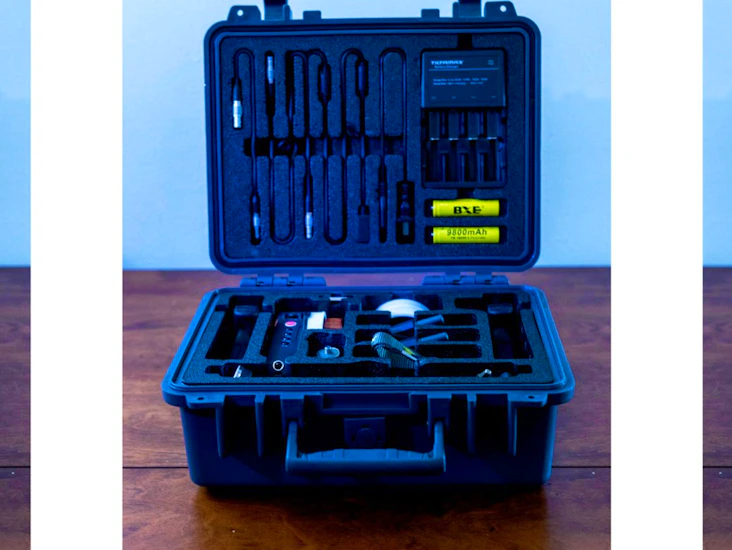 Nucleus m with 8 batteries, 2 quadruple battery chargers