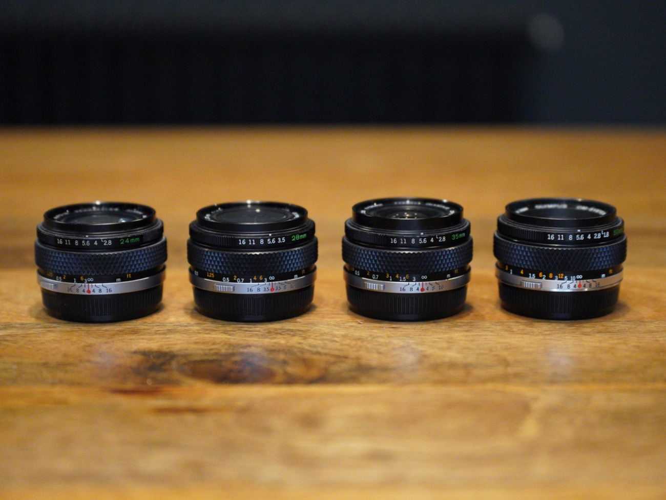 Olympus om vintage lens set. 24mm 28mm 35mm 50mm