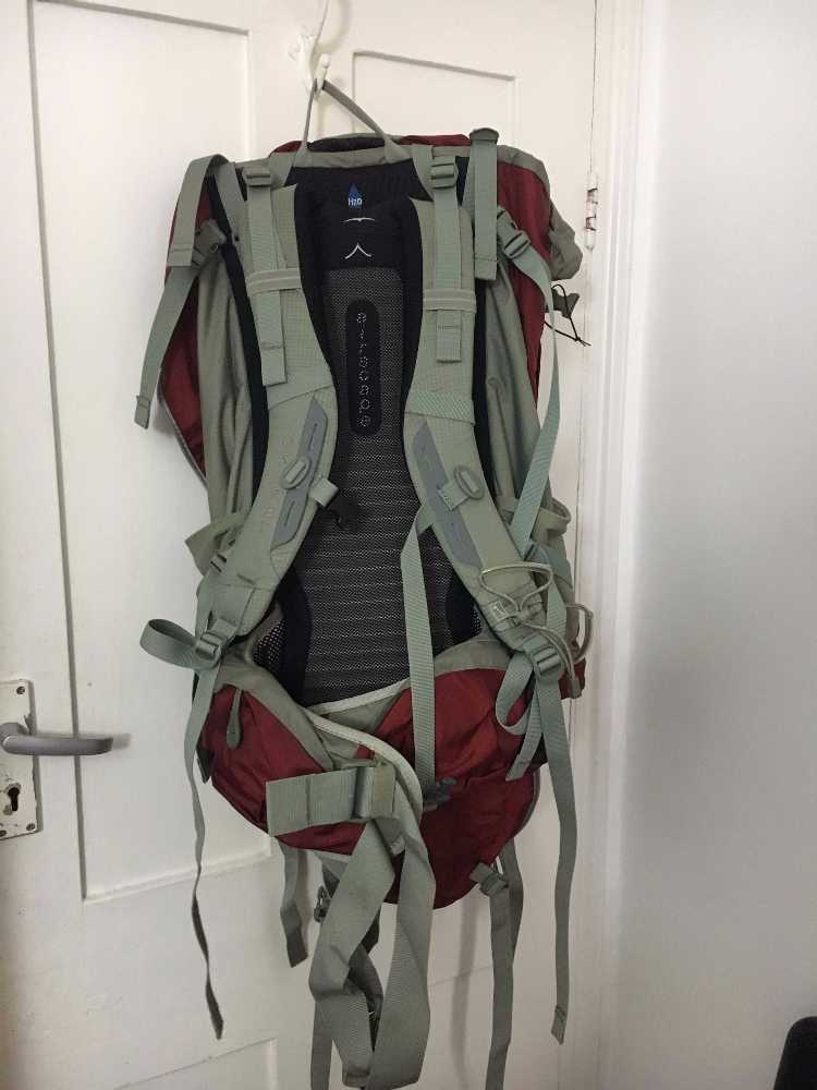 Backpack / travel rucksack. osprey kestrel 68l with rain cover bag