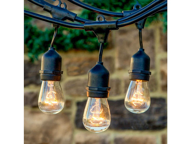 Outdoor string lights weatherproof with 15 vintage led edsion bulbs
