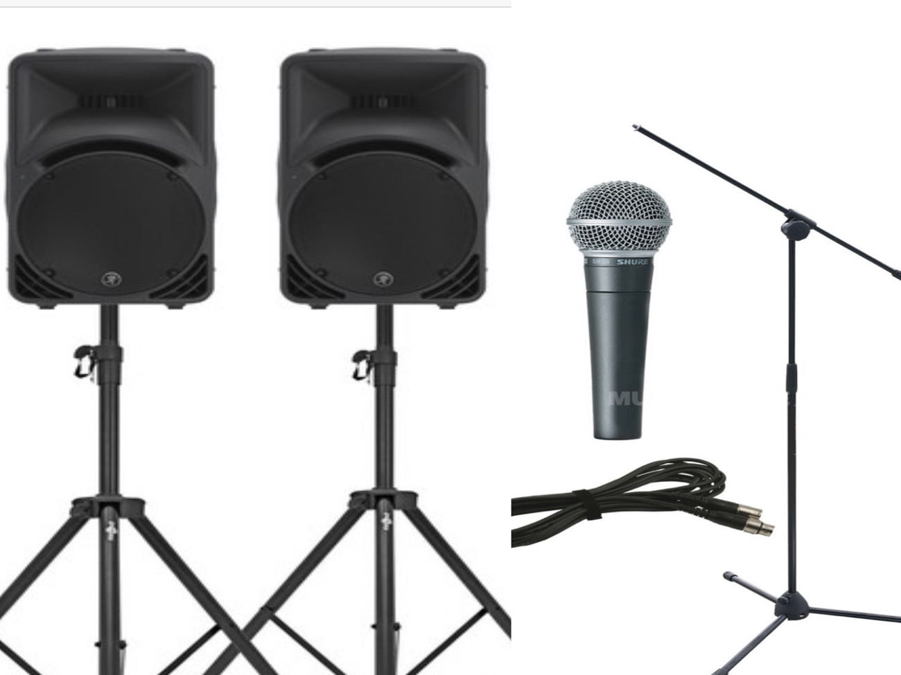 Pa package (x2 speakers, stands & wired mic)