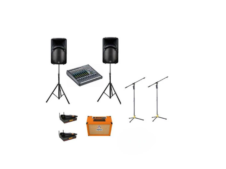 Pa system 2x speakers, 2x wifi microphones, guitar amplifier