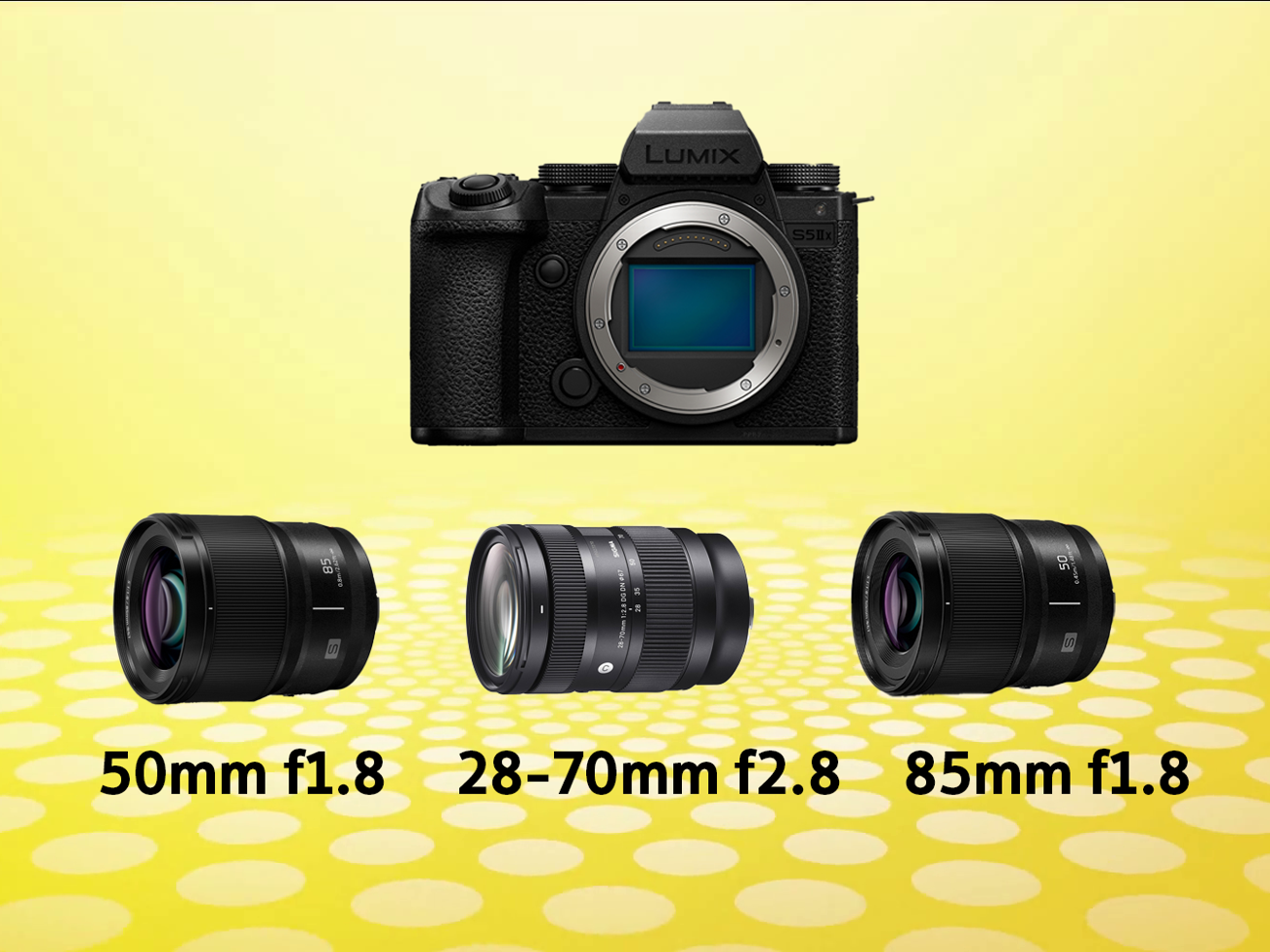 Panasonic lumix s5iix +sigma 28-70mm 2.8 + 50mm 1.8+85mm 1.8