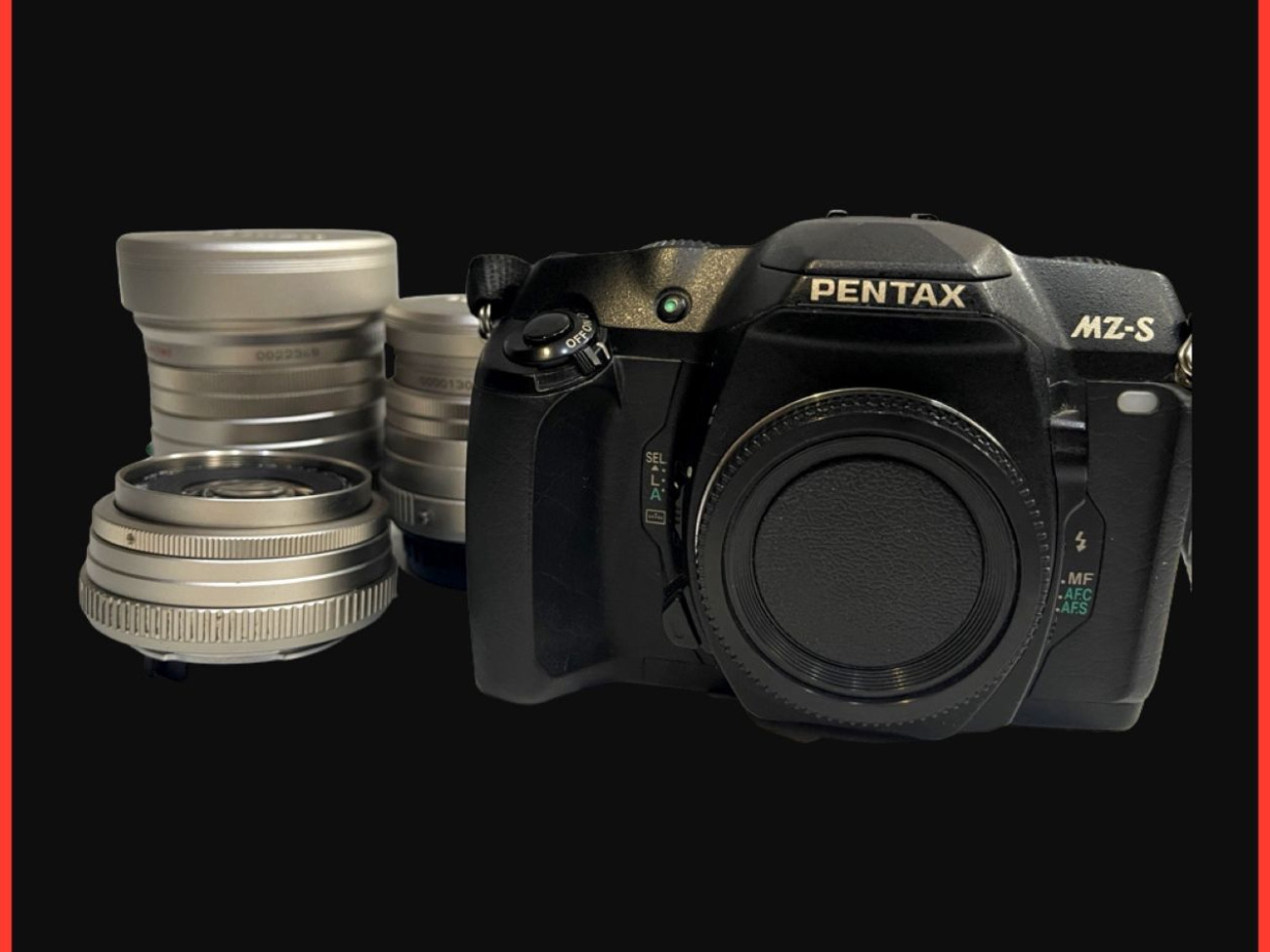 Pentax mz-s 35mm film camera + 3 prime lenses bundle