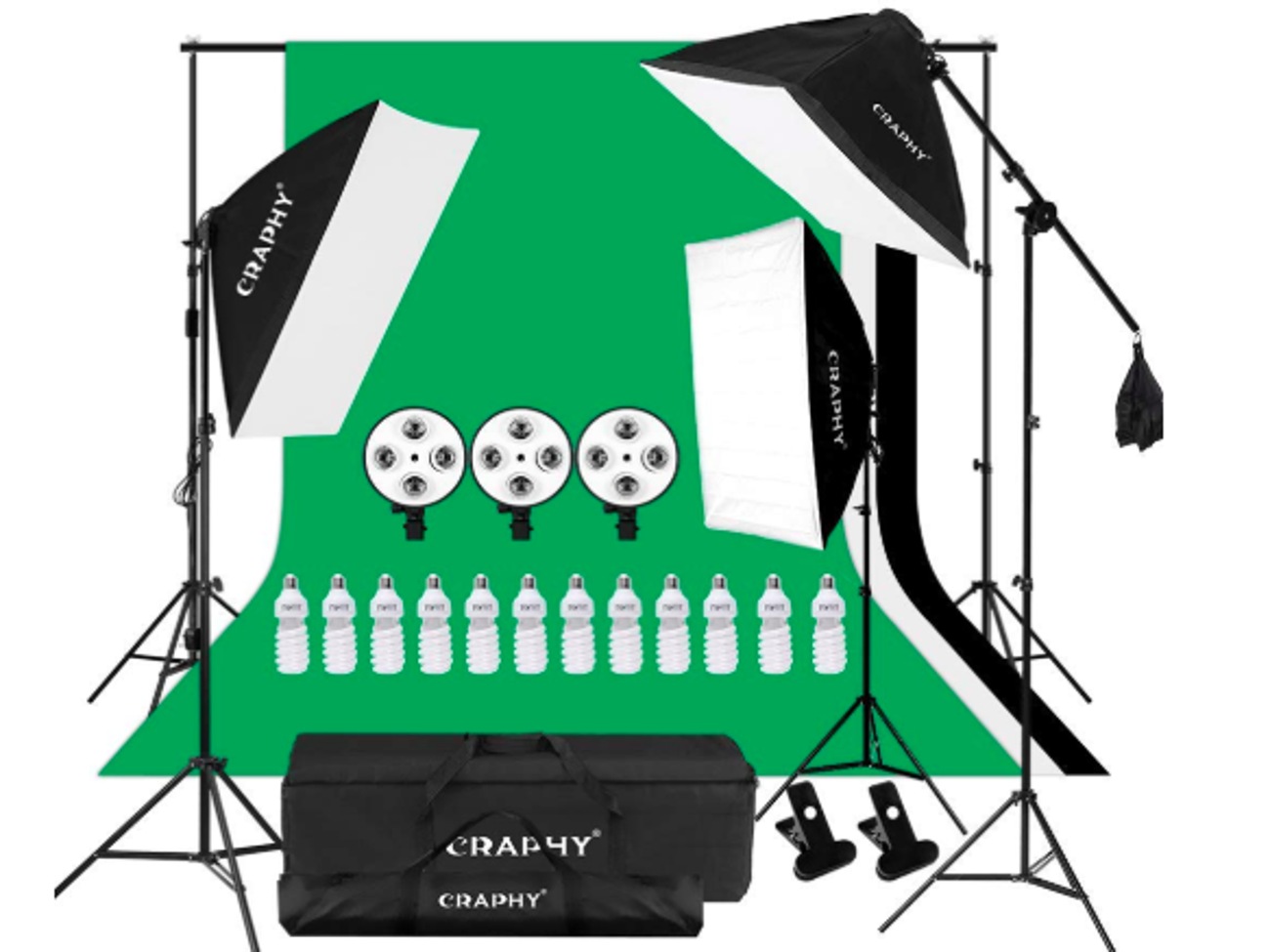 Photo studio lights kit - soft boxes + background backdrops