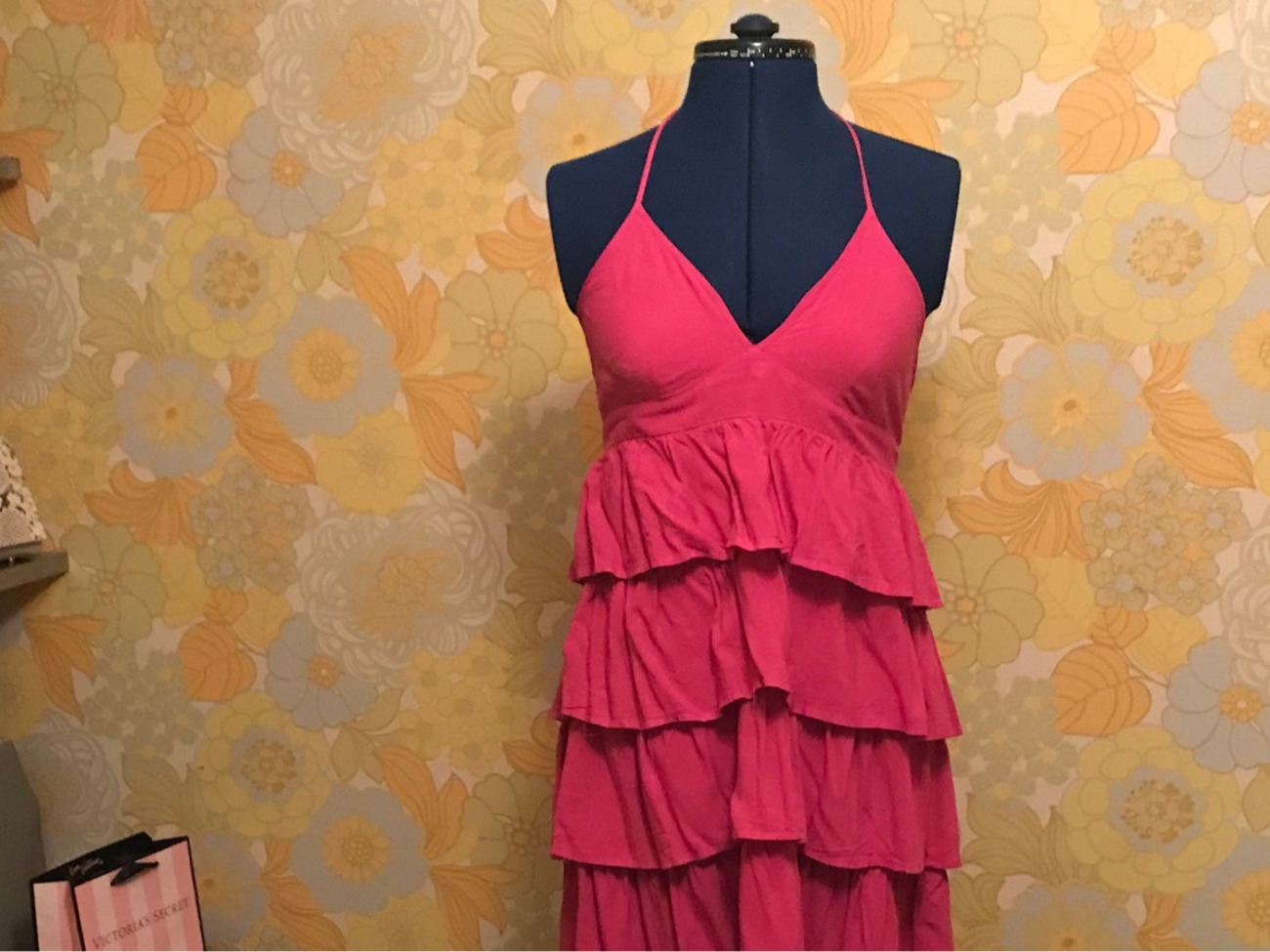Pink ruffle halter dress