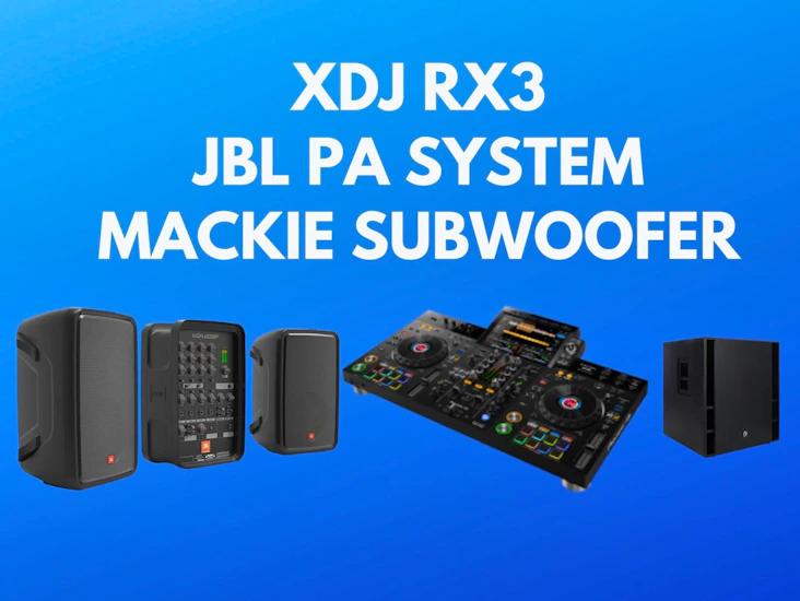 Pioneer dj desk xdj rx3 dj system + jbl speakers + subwoofer