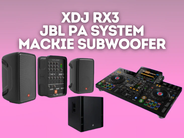 Pioneer dj desk xdj rx3 dj system + jbl speakers + subwoofer