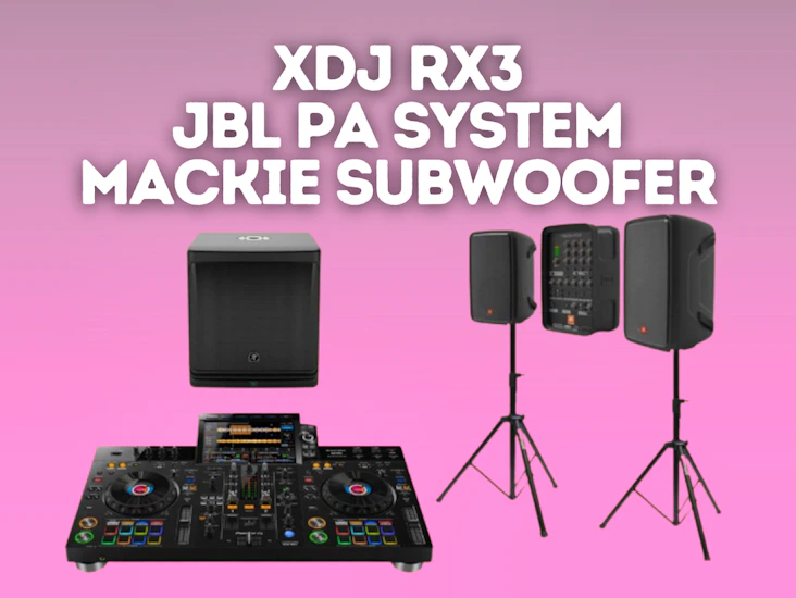 Pioneer dj desk xdj rx3 dj system + jbl speakers + subwoofer