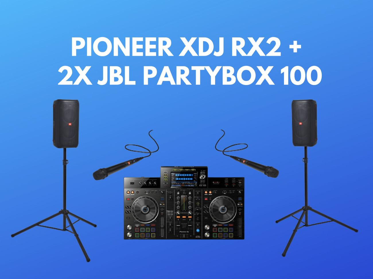 Pioneer xdj rx2 + 2x jbl partybox 100 + 2x wired microphones