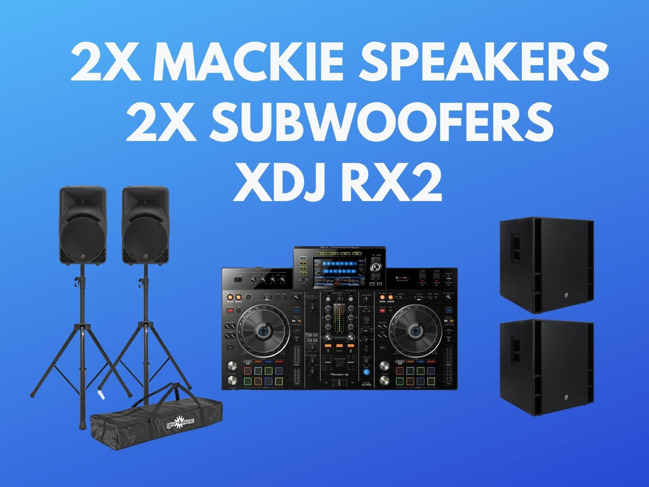 Pioneer xdj rx2 + 2x mackie speakers + 2x subwoofers