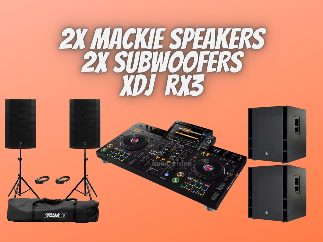 Pioneer xdj rx3 + 2x mackie speakers + 2x subwoofers