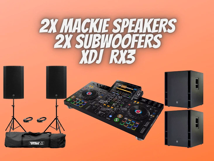 Pioneer xdj rx3 + 2x mackie speakers + 2x subwoofers