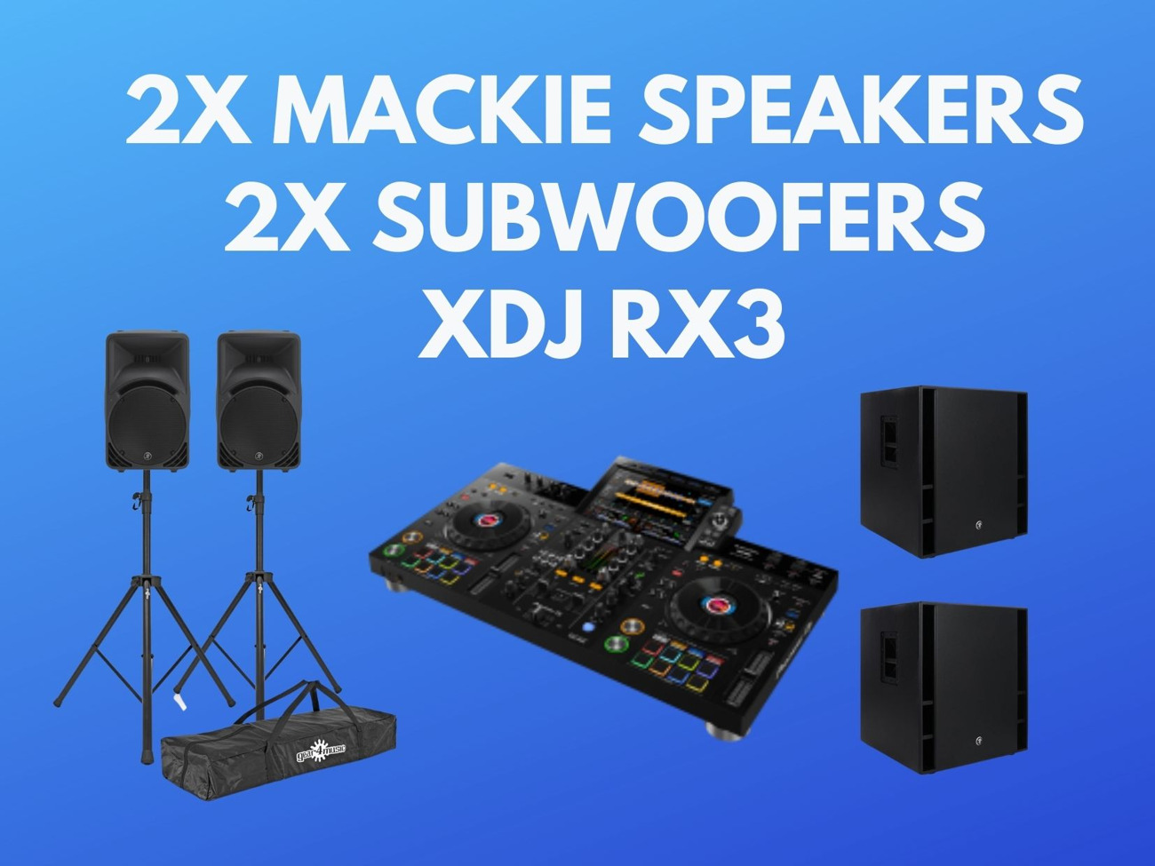 Pioneer xdj rx3 + 2x mackie speakers + 2x subwoofers