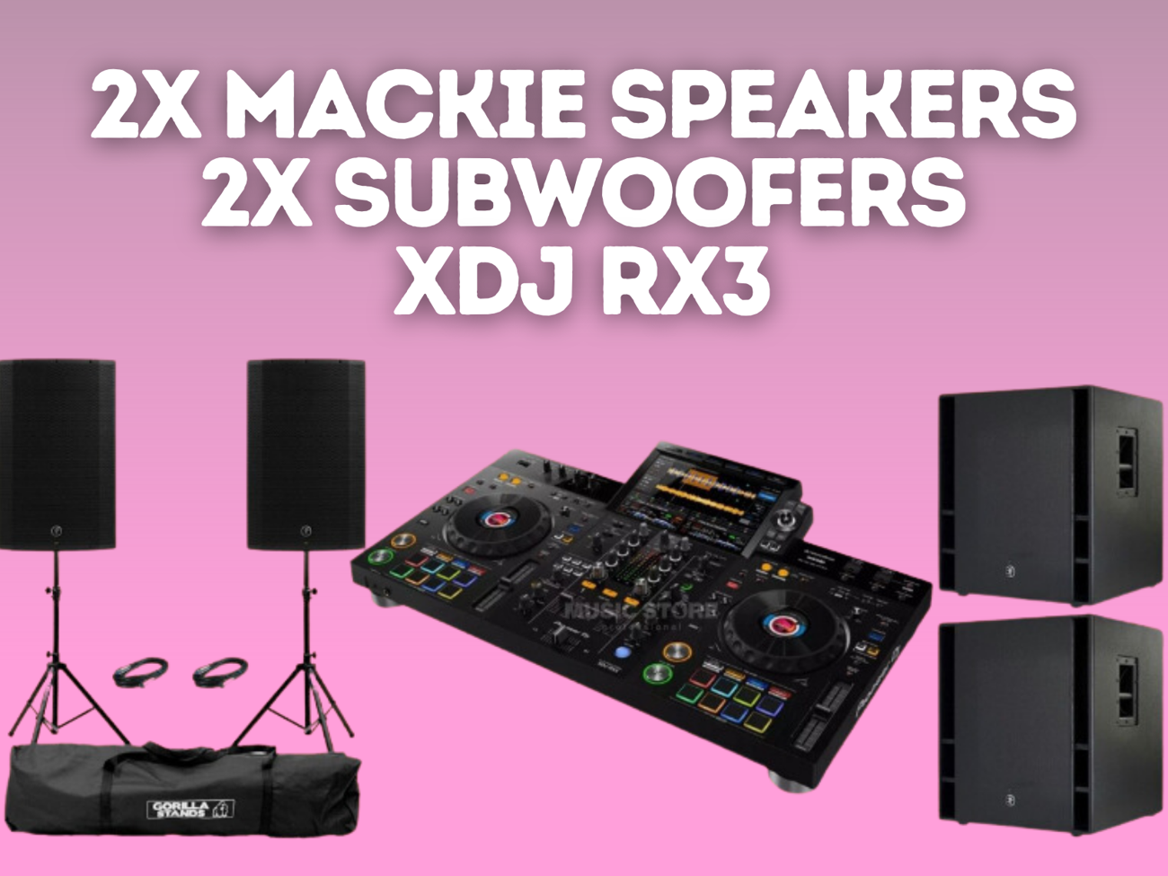 Pioneer xdj rx3 + 2x mackie speakers + 2x subwoofers