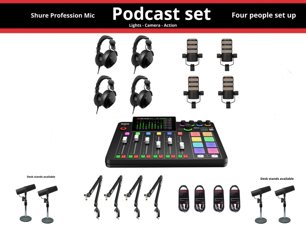 Podcast set - shure mics - rode caster pro 2 