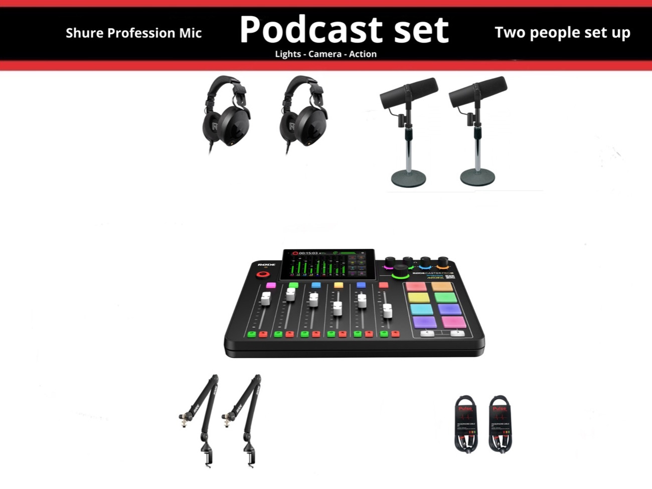 Podcast set - shure mics - rode caster pro 2