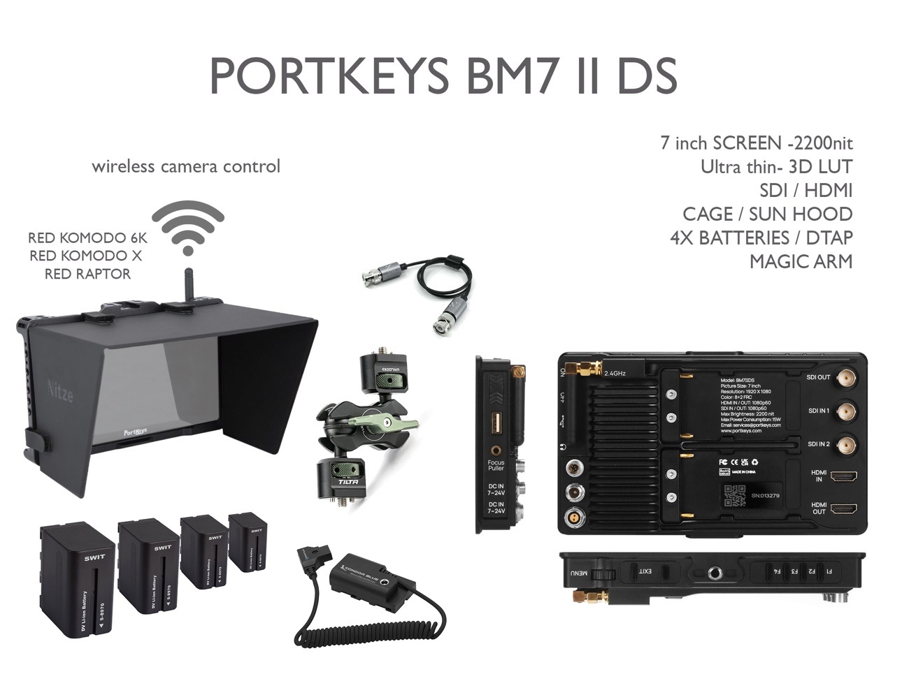 Portkeys bm7iids bm7 2200nit hd 3d-lut hdmi sdi monitor