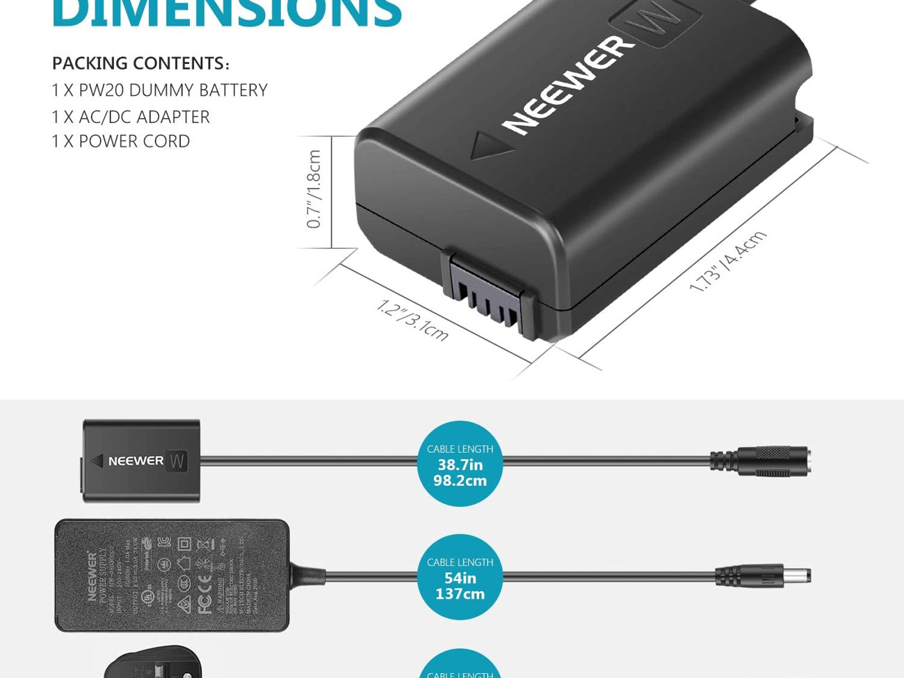 Power supply adapter + dummy battery np-fw50 for sony