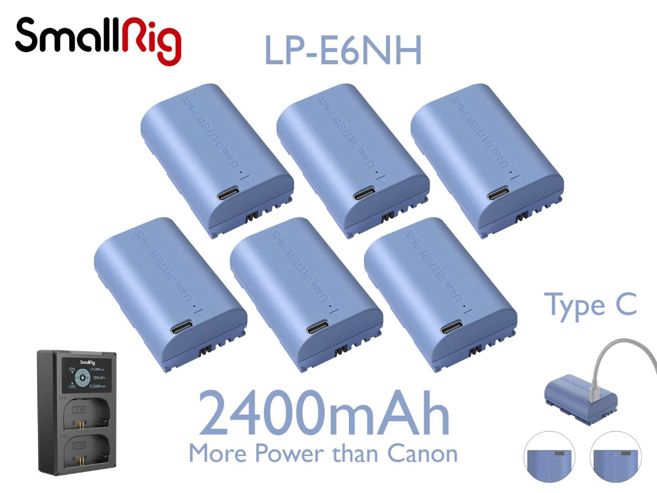 Powerful pro lp-e6nh 2400mah / usb c