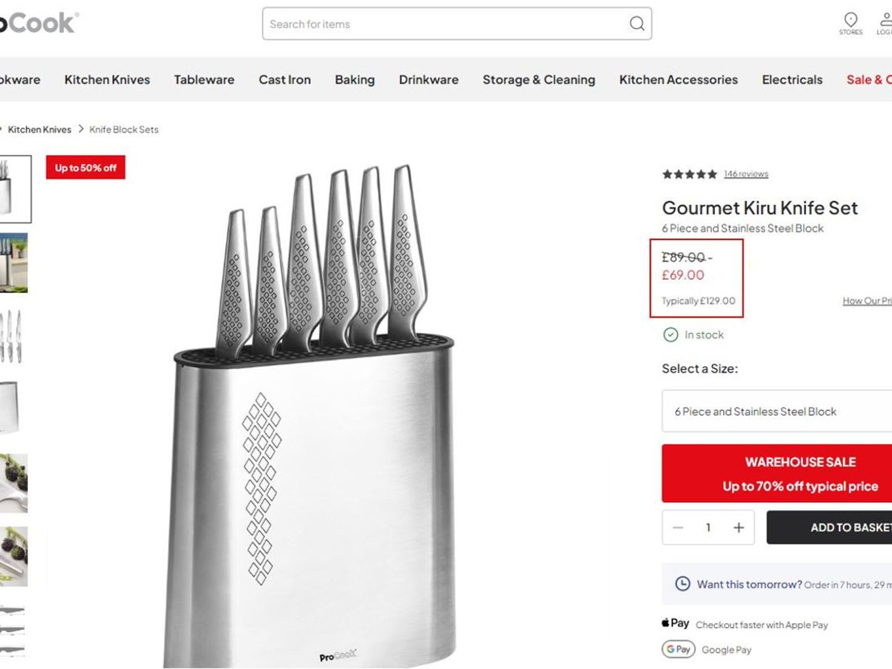 Procook gourmet kiru knives with block (set of 6)