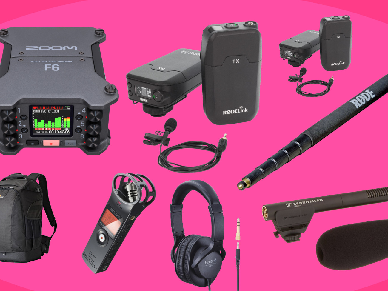 Production sound recording kit with zoom f6 and radio mics 