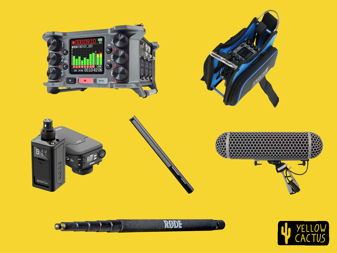 Professional wireless sound recording, zoom f6 w/ sennheiser 416, rodelink xt, boom pole 