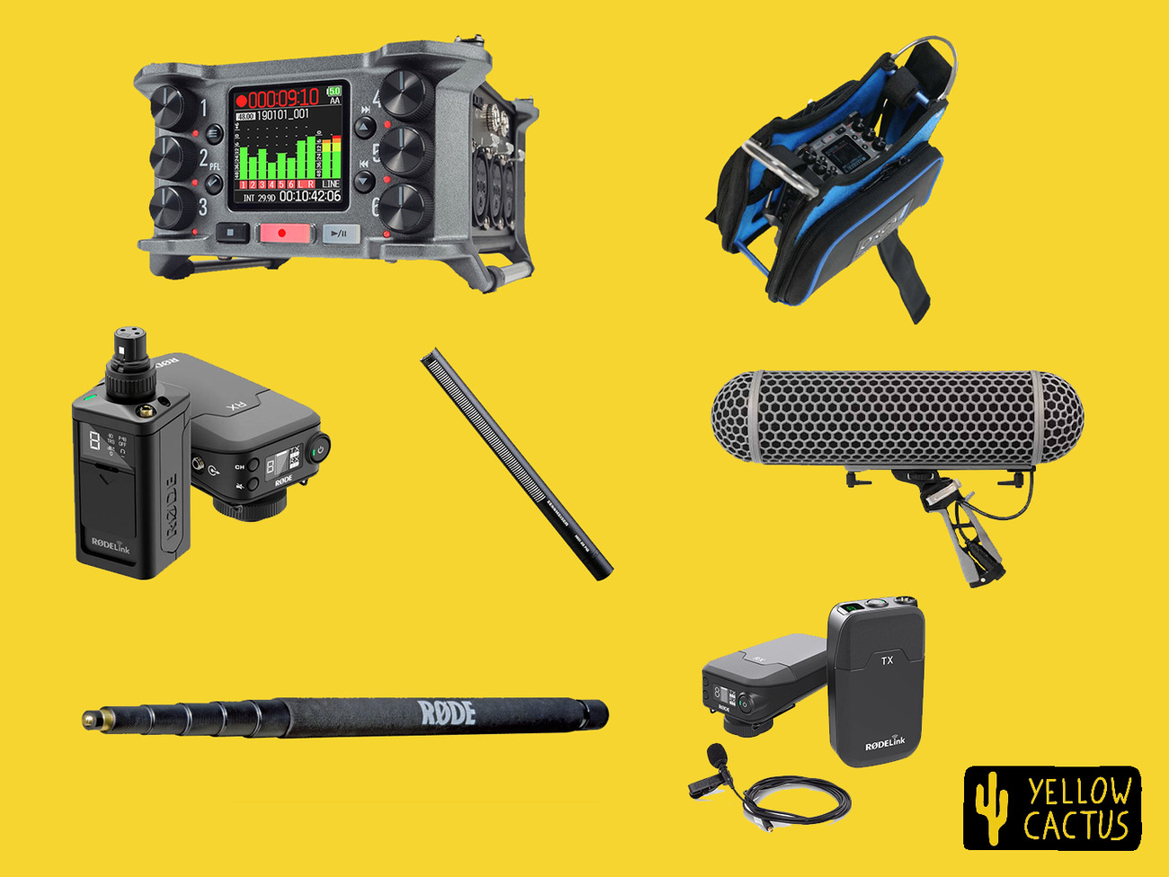 Wireless sound recording kit, zoom f6 w/sennheiser 416, rodelink xt, boom pole and lavmic
