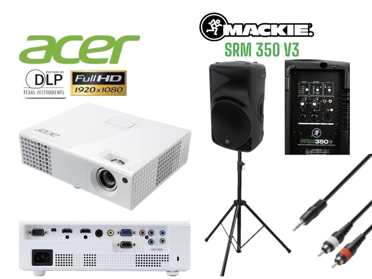 Projector acer full hd  + mackie srm350 v3 speakers movie event pa pop up