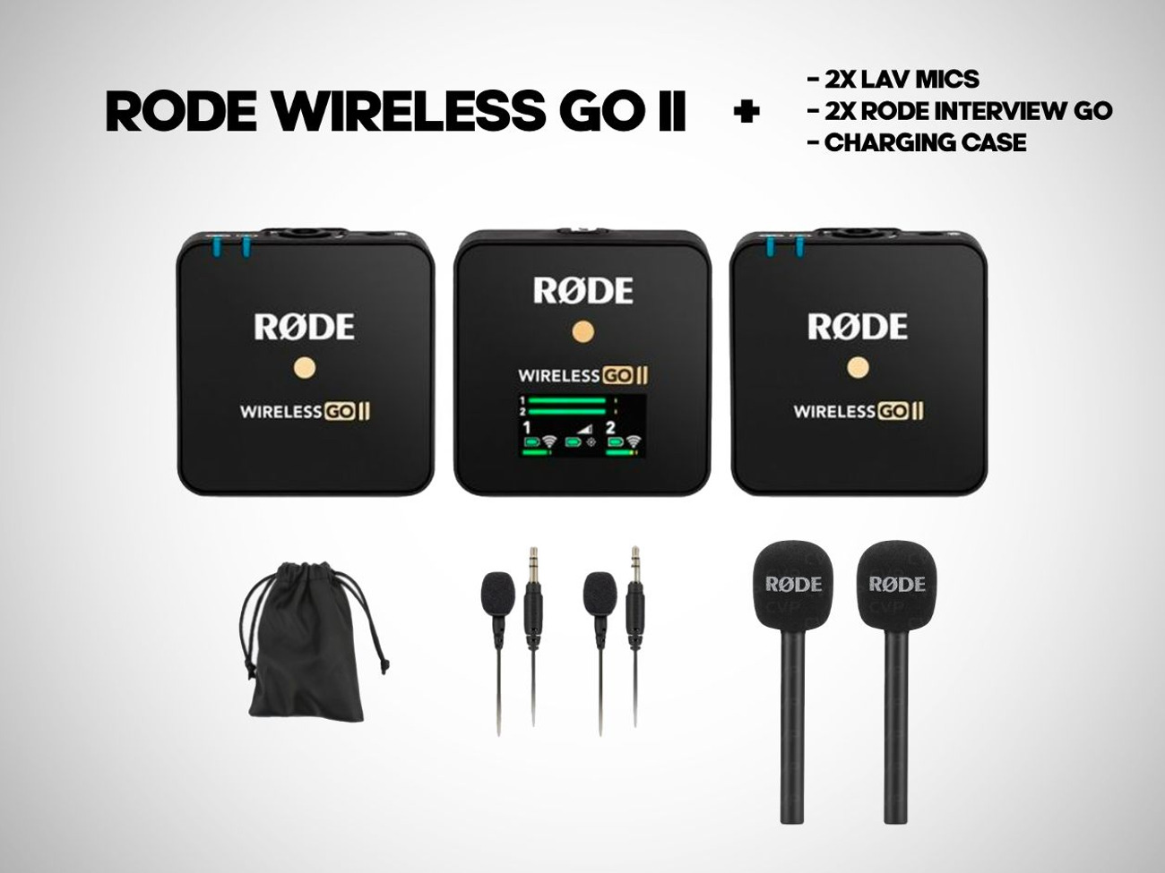 Røde wireless go ii dual-channel + 2 lav mics + 2 røde interview go 